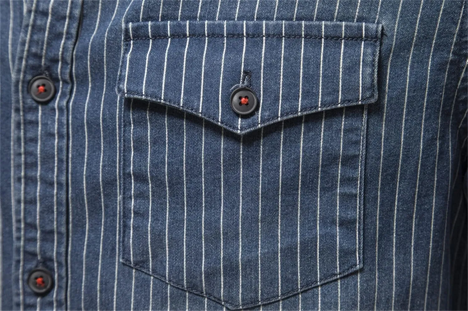 DGHM-JLMY Men's Washed Old Striped Denim Shirts Regular-Fit Long-Sleeve Denim Shirt Casual Denim Button Down Shirt