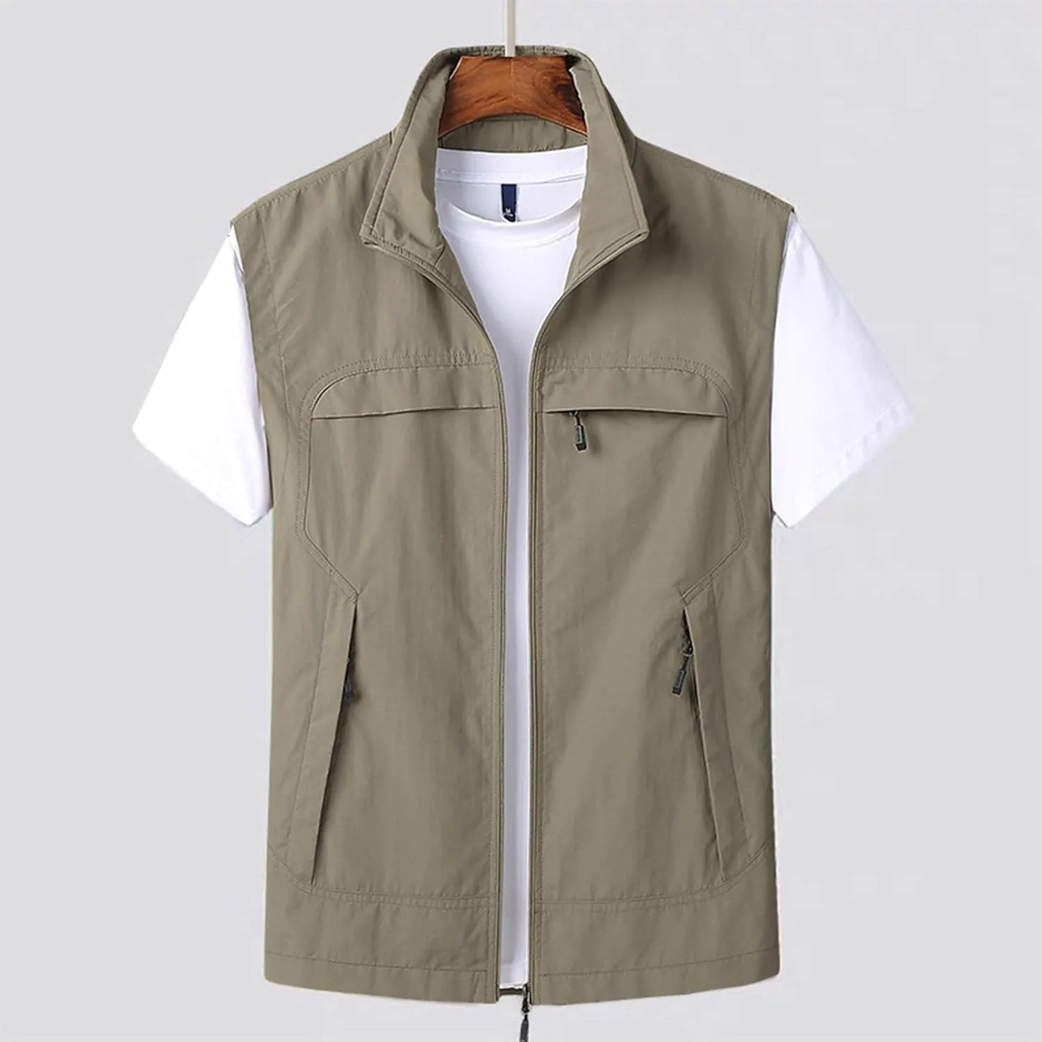 Dgoopd Lightweight Vest for Men Sleeveless Travel Hiking Casual Vest with Zipper Pockets
