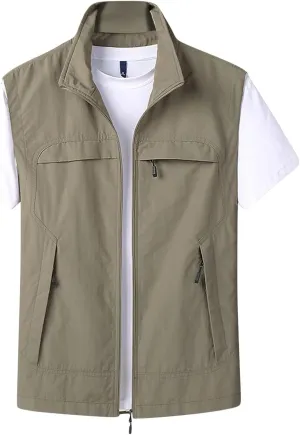 Dgoopd Lightweight Vest for Men Sleeveless Travel Hiking Casual Vest with Zipper Pockets