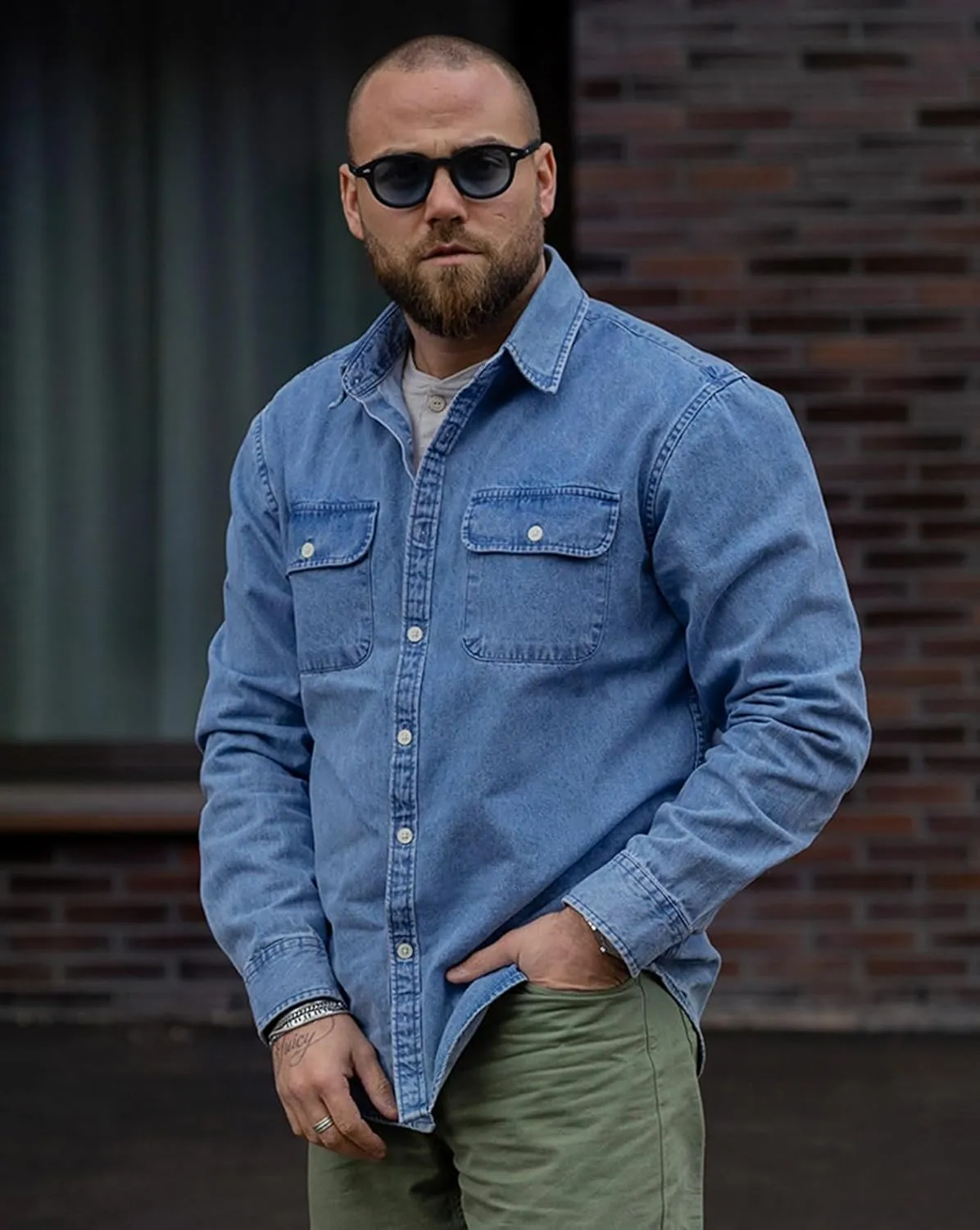 Dubinik? Denim Shirt Men Mens Denim Shirts Long Sleeve Mens Denim Button Down Shirt Cotton Regular Fit Casual Work Shirts