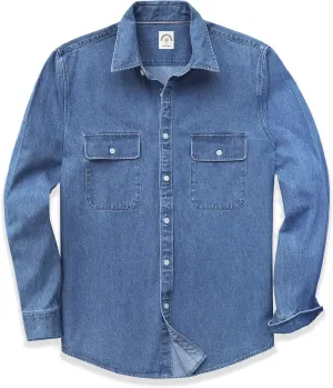 Dubinik? Denim Shirt Men Mens Denim Shirts Long Sleeve Mens Denim Button Down Shirt Cotton Regular Fit Casual Work Shirts