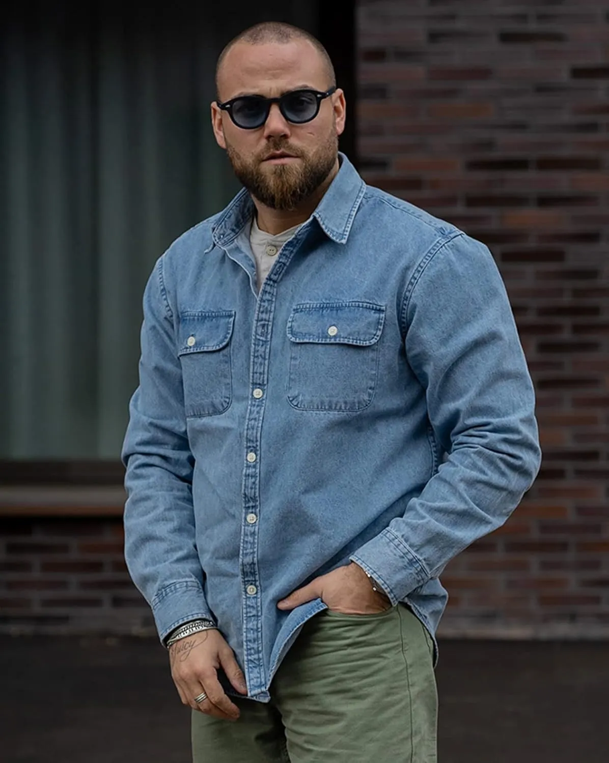 Dubinik Denim Shirt Men Mens Denim Shirts Long Sleeve Mens Denim Button Down Shirt Cotton Regular Fit Casual Work Shirts