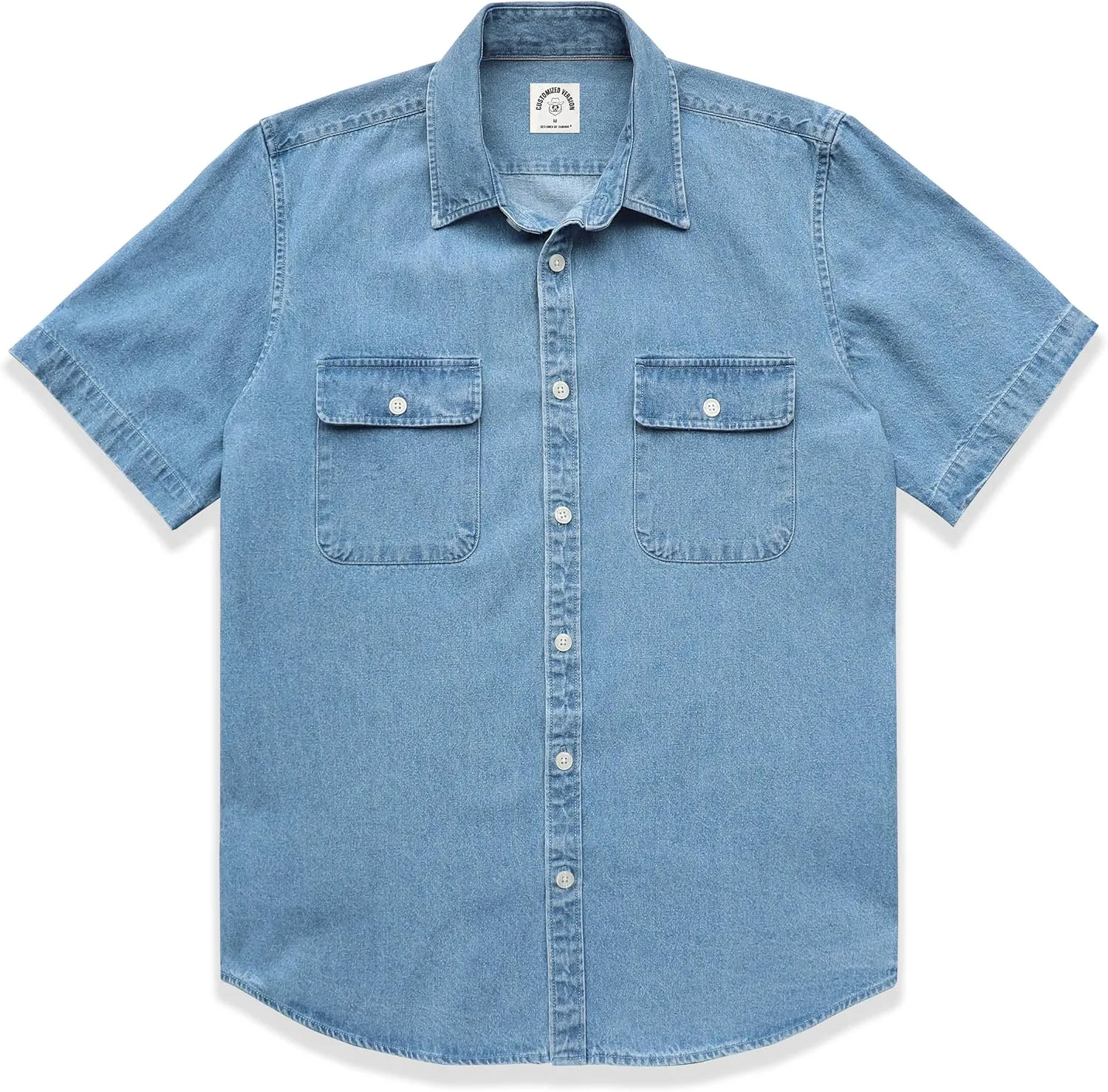 DubinikMens Short Sleeve Button Down Shirts Denim Short Sleeve Shirt Men Two Pocket Western Soft Work Casual Denim Shirt