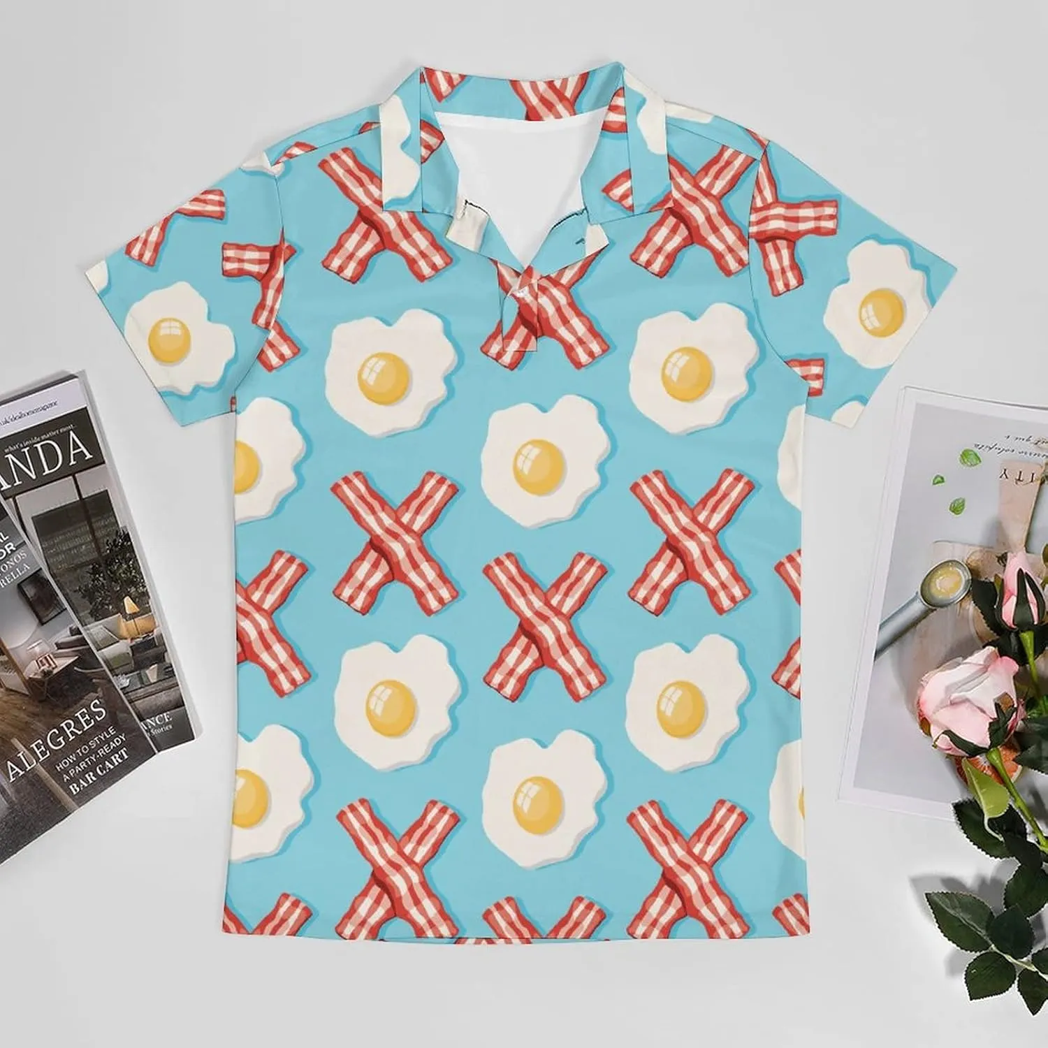 Eggs Bacon Men's Polo Shirt Short Sleeve Print T Shirt Slim Fit Golf Shirt Collared Tee Casual Top