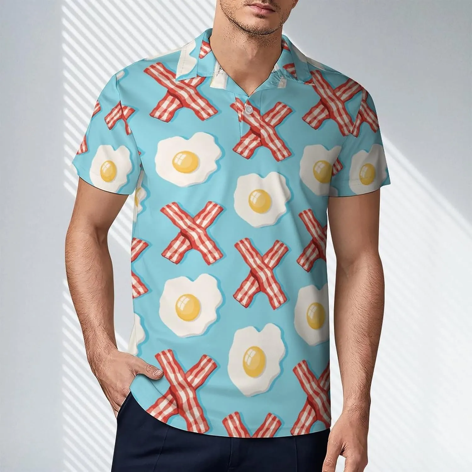 Eggs Bacon Men's Polo Shirt Short Sleeve Print T Shirt Slim Fit Golf Shirt Collared Tee Casual Top