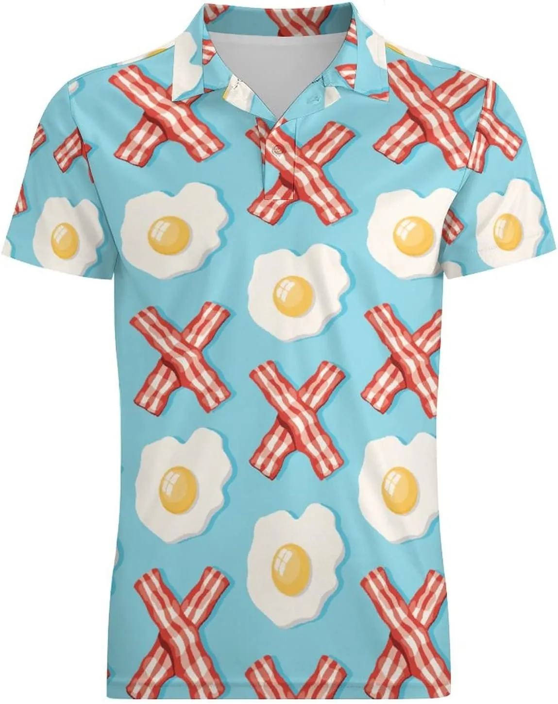 Eggs Bacon Men's Polo Shirt Short Sleeve Print T Shirt Slim Fit Golf Shirt Collared Tee Casual Top