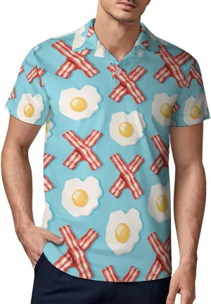 Eggs Bacon Men's Polo Shirt Short Sleeve Print T Shirt Slim Fit Golf Shirt Collared Tee Casual Top