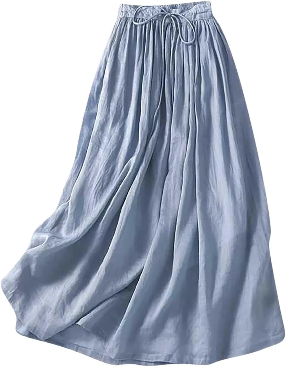 Embroidery Maxi Skirts for Women with Pockets Midi Length Long Skirt Casual Beach Party Holiday Cotton Linen Skirt