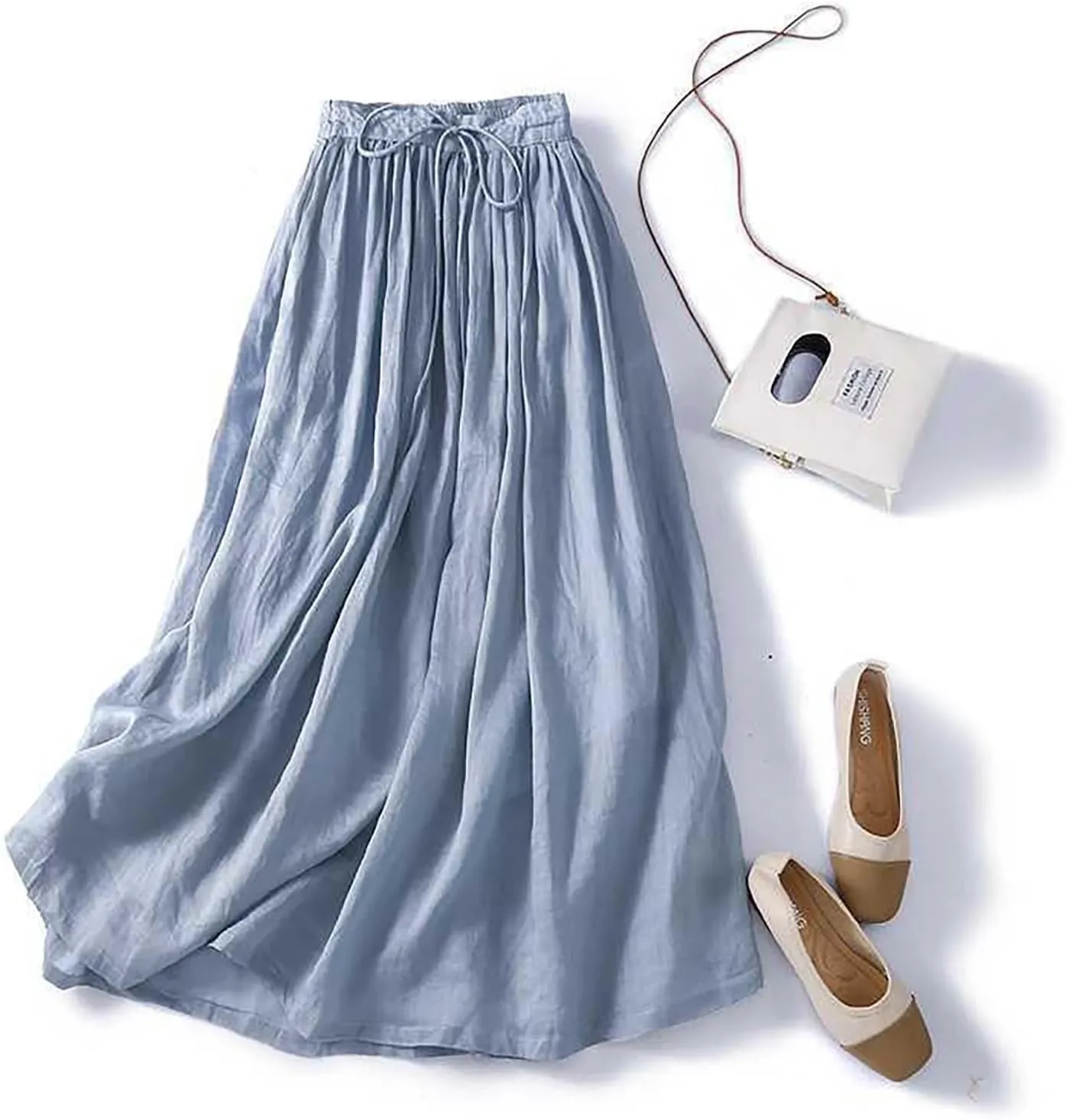 Embroidery Maxi Skirts for Women with Pockets Midi Length Long Skirt Casual Beach Party Holiday Cotton Linen Skirt