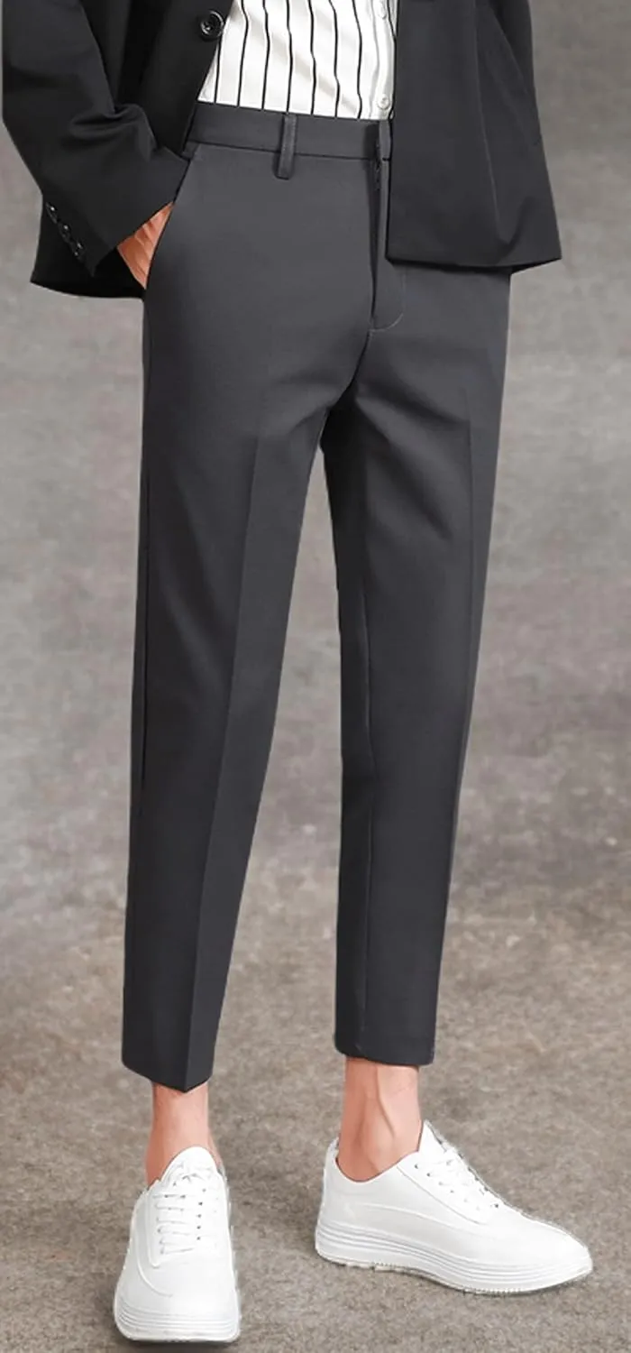 ESSYSHE Men??s Cropped Slim Fit Dress Pants Tapered Ankle Dress Pants Suit Pants