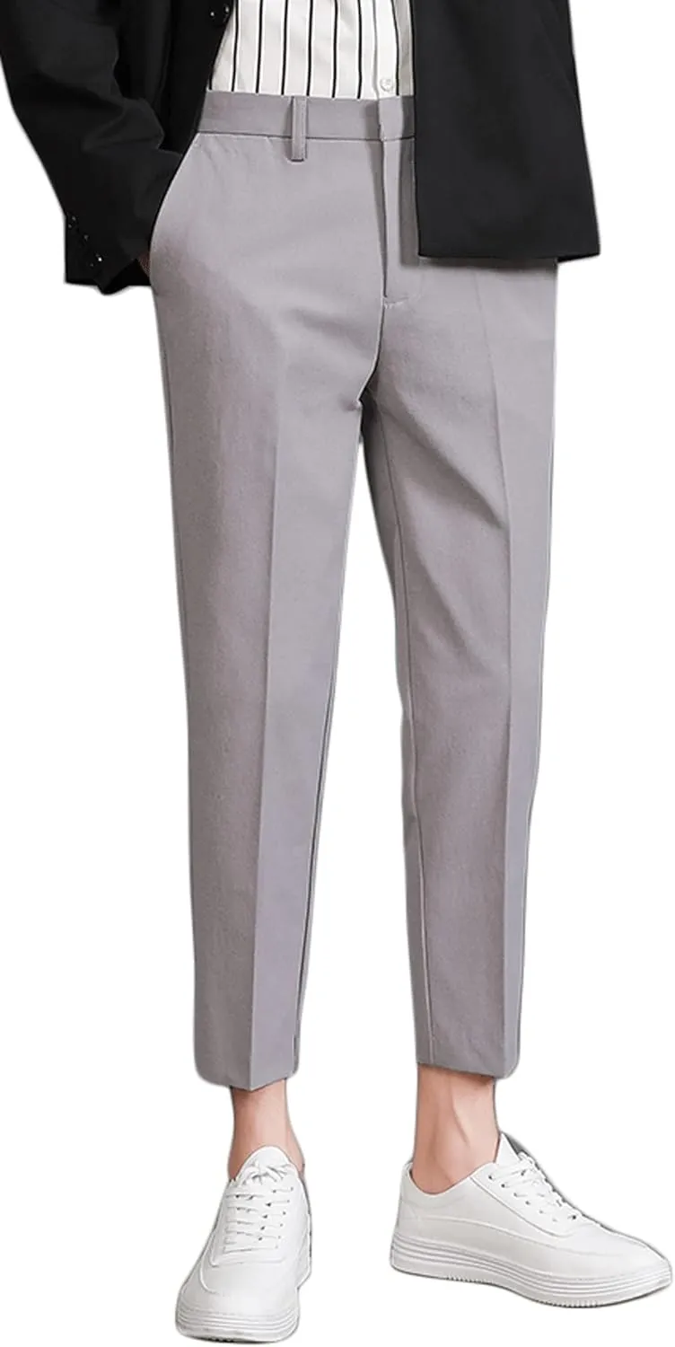 ESSYSHE Men??s Cropped Slim Fit Dress Pants Tapered Ankle Dress Pants Suit Pants
