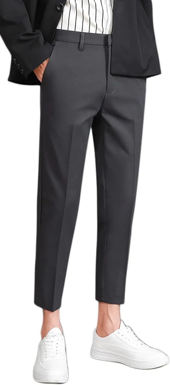 ESSYSHE Men??s Cropped Slim Fit Dress Pants Tapered Ankle Dress Pants Suit Pants