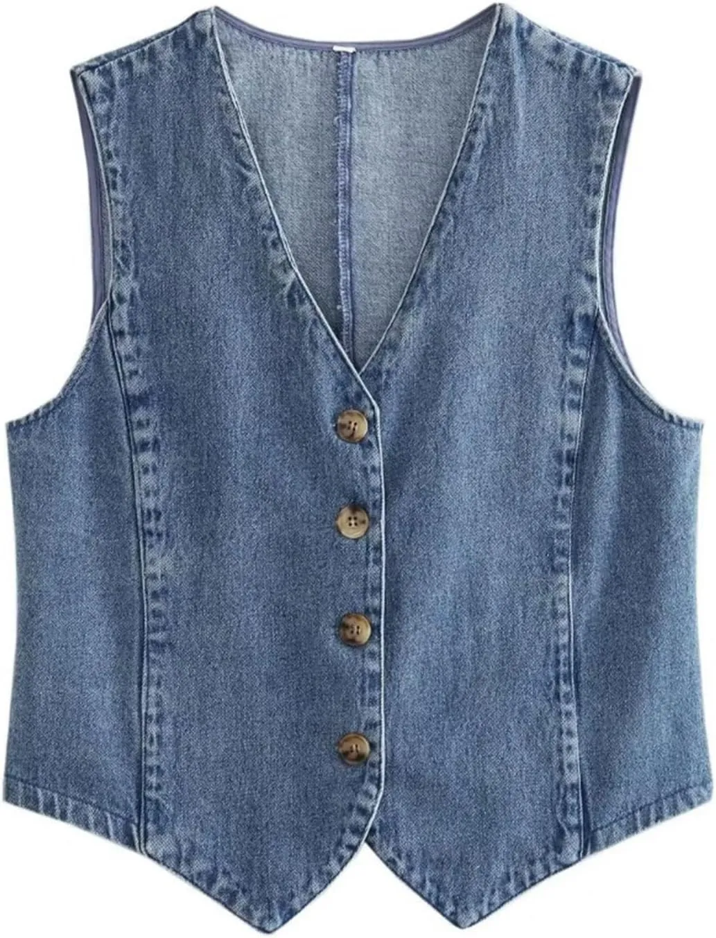 Faretumiya Women Denim Vest Button Down Sleevelss Crop Top Y2k Jean Waistcoat Jacket Slim Fit Going Out Fashion Vest