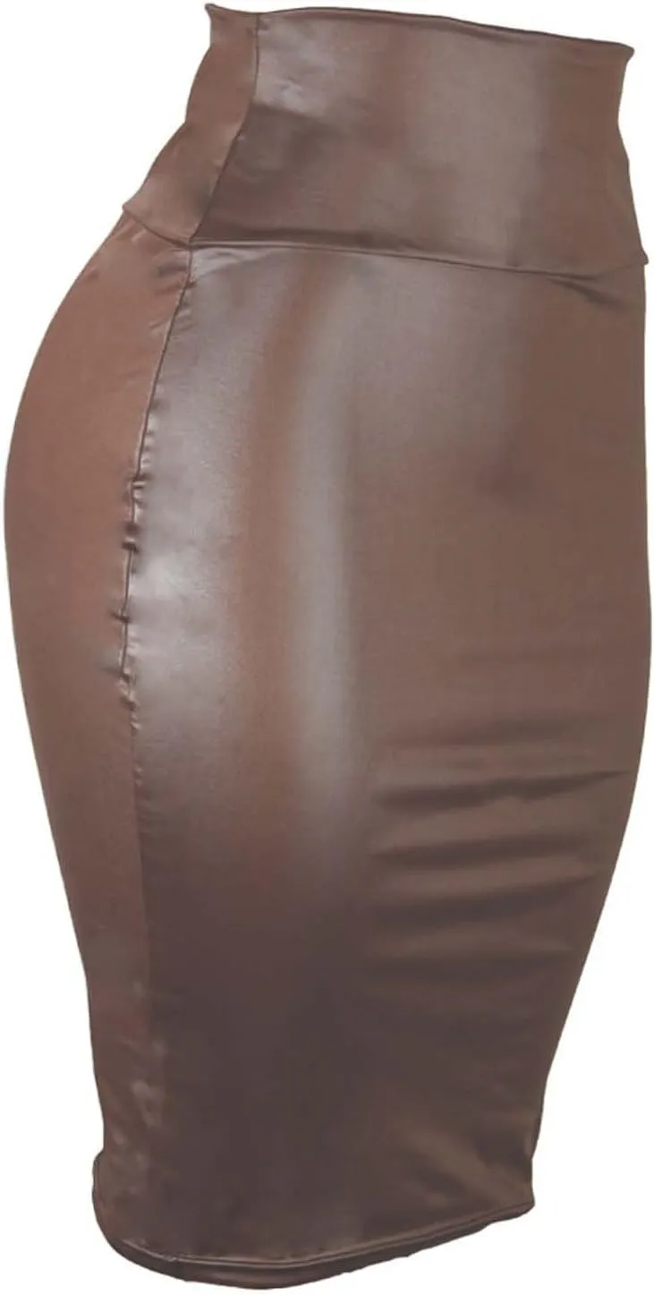 Faux Leather Bodycon Skirt for Women Sexy High Waist Pencil Skirt Clubwear Slim Fit Stretch Midi Skirt