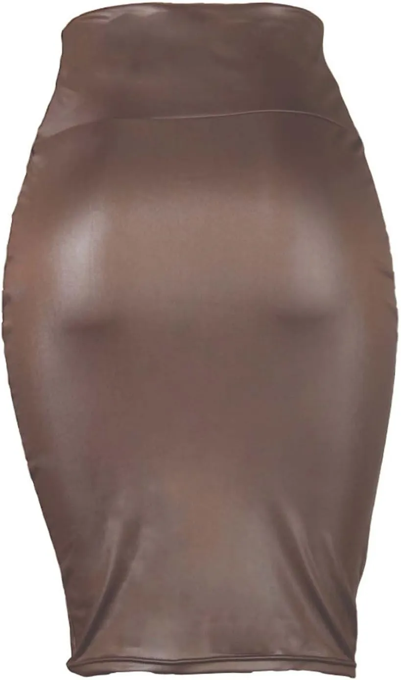Faux Leather Bodycon Skirt for Women Sexy High Waist Pencil Skirt Clubwear Slim Fit Stretch Midi Skirt