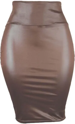 Faux Leather Bodycon Skirt for Women Sexy High Waist Pencil Skirt Clubwear Slim Fit Stretch Midi Skirt