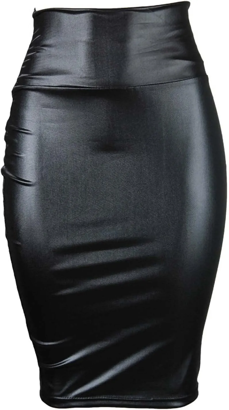 Faux Leather Skirts for Women High Waisted Sexy Wrap Hip Bodycon Pencil Skirt Going Out Midi Skirt