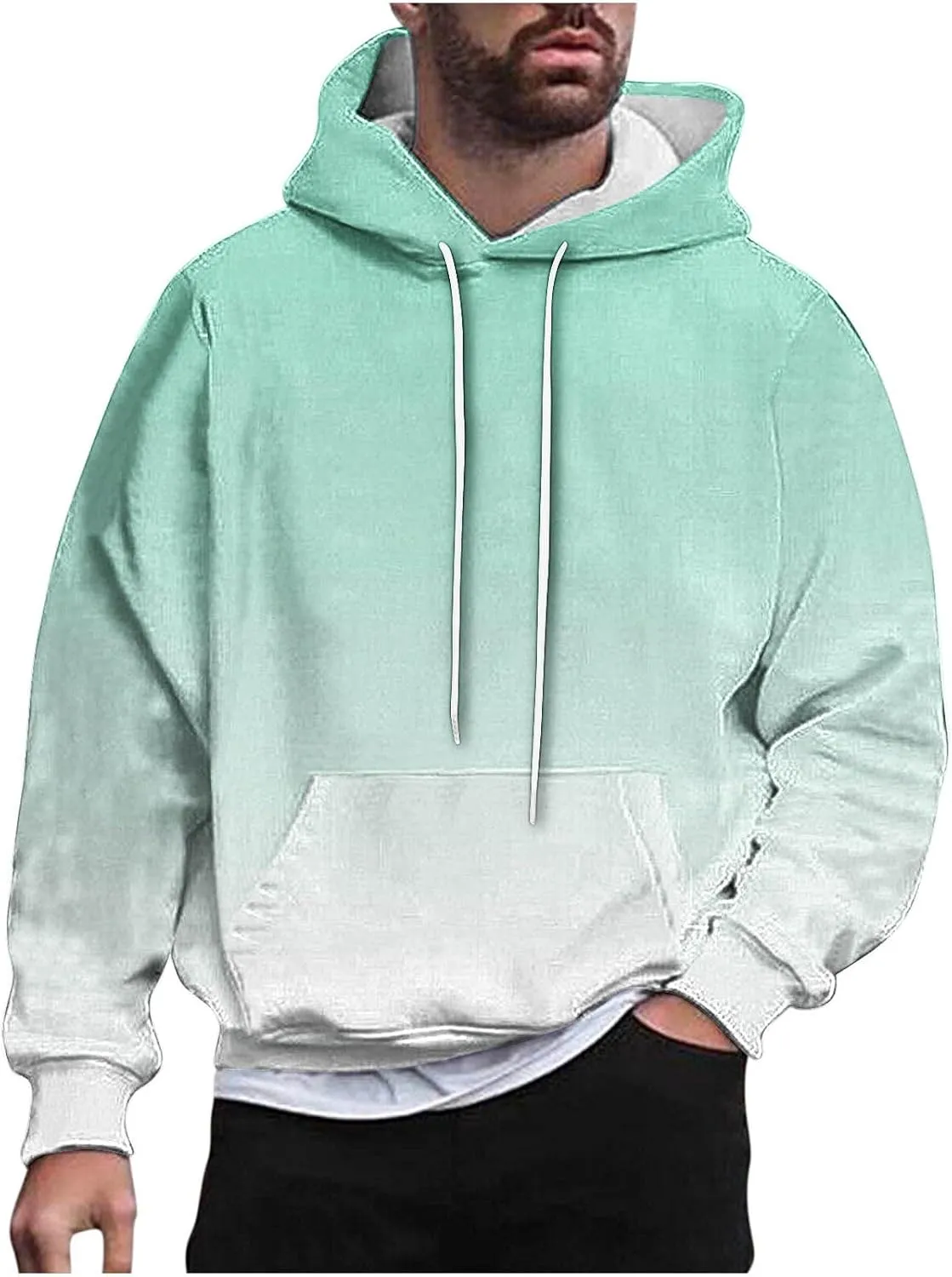 Finelylove Hoodies for Men Loose Fit Gradient Hoodies Pullover Long Sleeve Hooded Collar Drawstring Casual Sweatshirt
