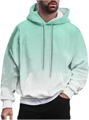 Finelylove Hoodies for Men Loose Fit Gradient Hoodies Pullover Long Sleeve Hooded Collar Drawstring Casual Sweatshirt