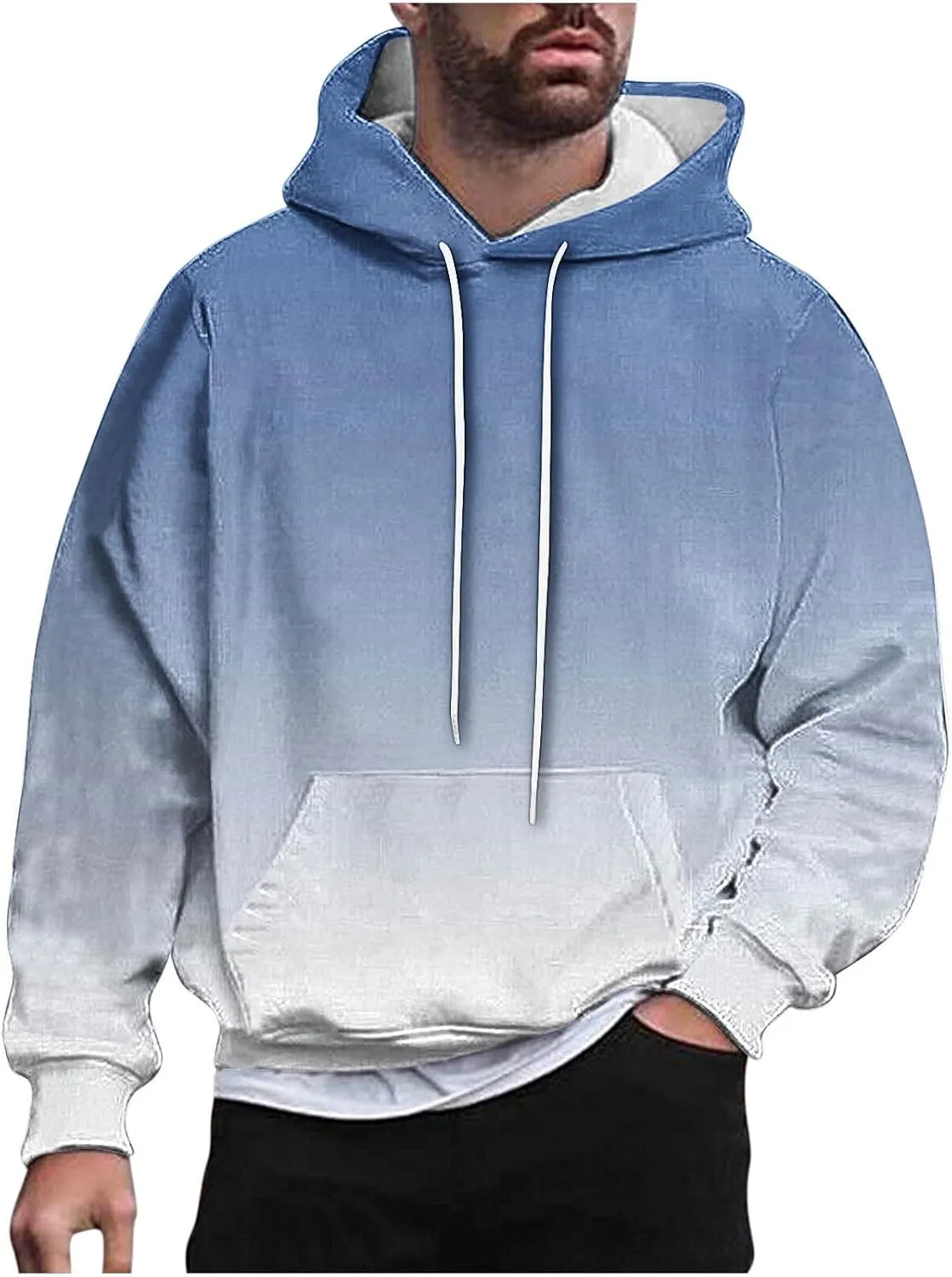 Finelylove Hoodies for Men Loose Fit Gradient Hoodies Pullover Long Sleeve Hooded Collar Drawstring Casual Sweatshirt
