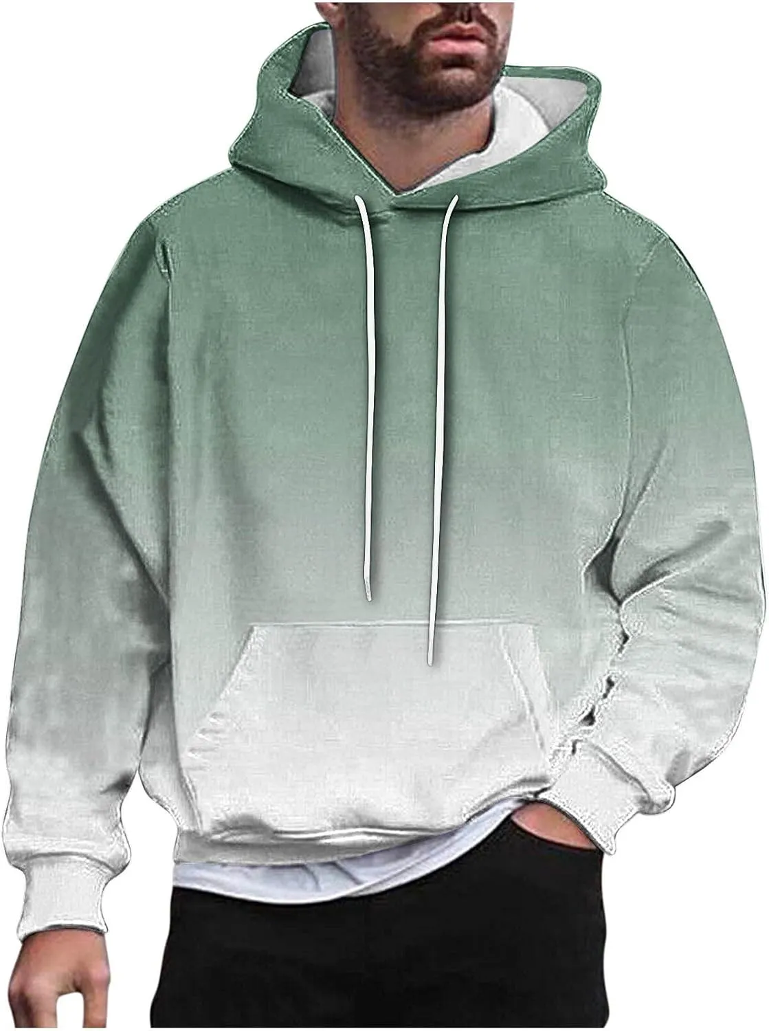 Finelylove Hoodies for Men Loose Fit Gradient Hoodies Pullover Long Sleeve Hooded Collar Drawstring Casual Sweatshirt