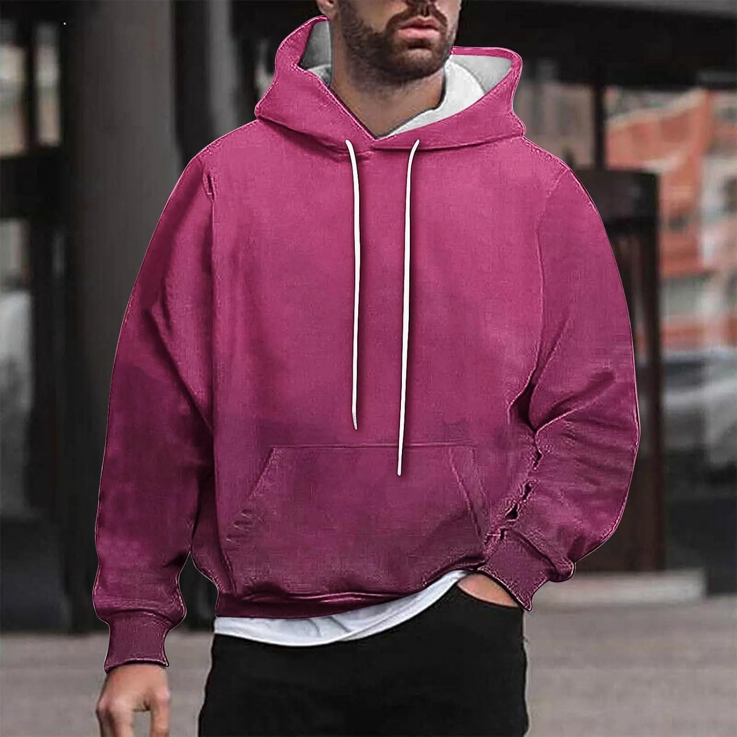 Finelylove Hoodies for Men Loose Fit Gradient Hoodies Pullover Long Sleeve Hooded Collar Drawstring Casual Sweatshirt