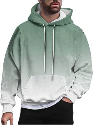 Finelylove Hoodies for Men Loose Fit Gradient Hoodies Pullover Long Sleeve Hooded Collar Drawstring Casual Sweatshirt