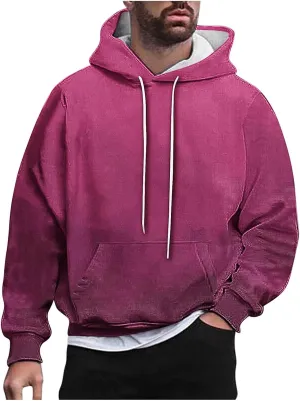 Finelylove Hoodies for Men Loose Fit Gradient Hoodies Pullover Long Sleeve Hooded Collar Drawstring Casual Sweatshirt
