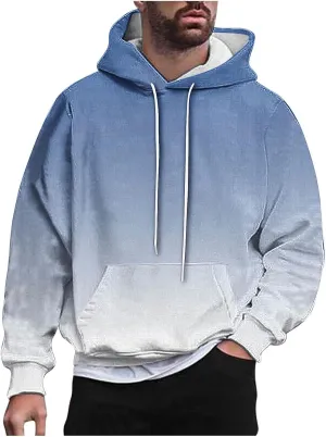 Finelylove Hoodies for Men Loose Fit Gradient Hoodies Pullover Long Sleeve Hooded Collar Drawstring Casual Sweatshirt