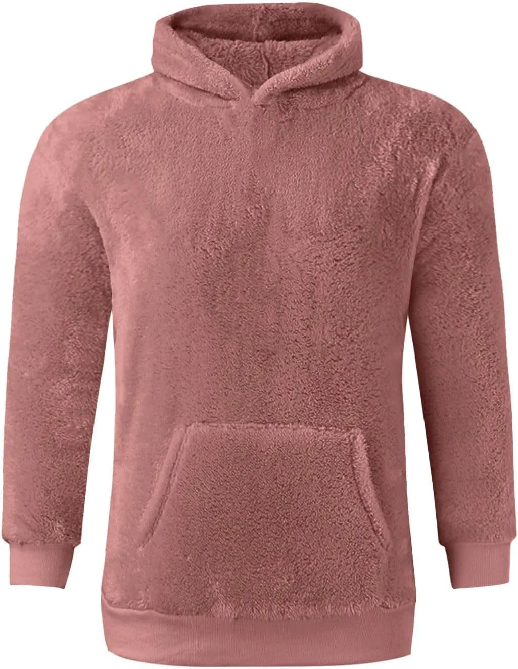 Finelylove Mens Fuzzy Sherpa Hoodies Pullover Oversized Cozy Warm Fleece Hooded Sweatshirt Fluffy Winter Outwear with Pocket