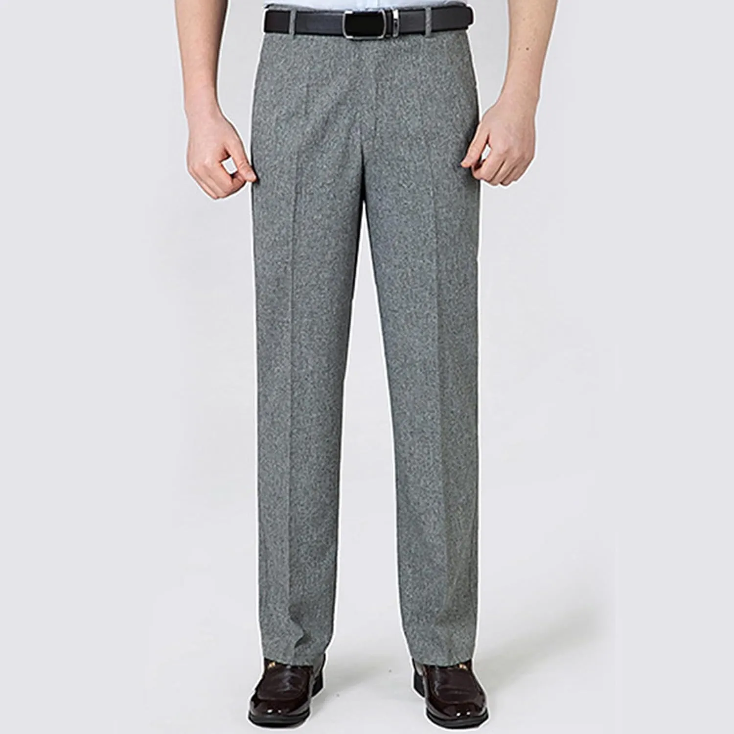 Finelylove Men's Linen Dress Pants Pleated Front Vintage Dress Pants Flex Twill Chino Pants Regular Fit Straight Leg