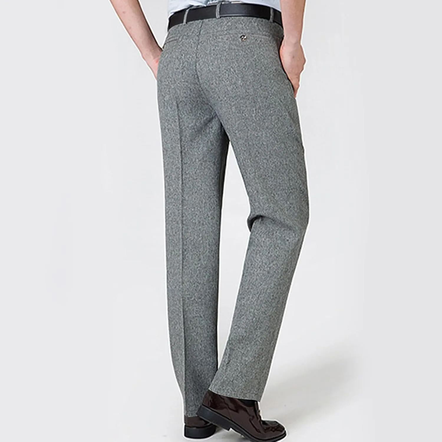 Finelylove Men's Linen Dress Pants Pleated Front Vintage Dress Pants Flex Twill Chino Pants Regular Fit Straight Leg