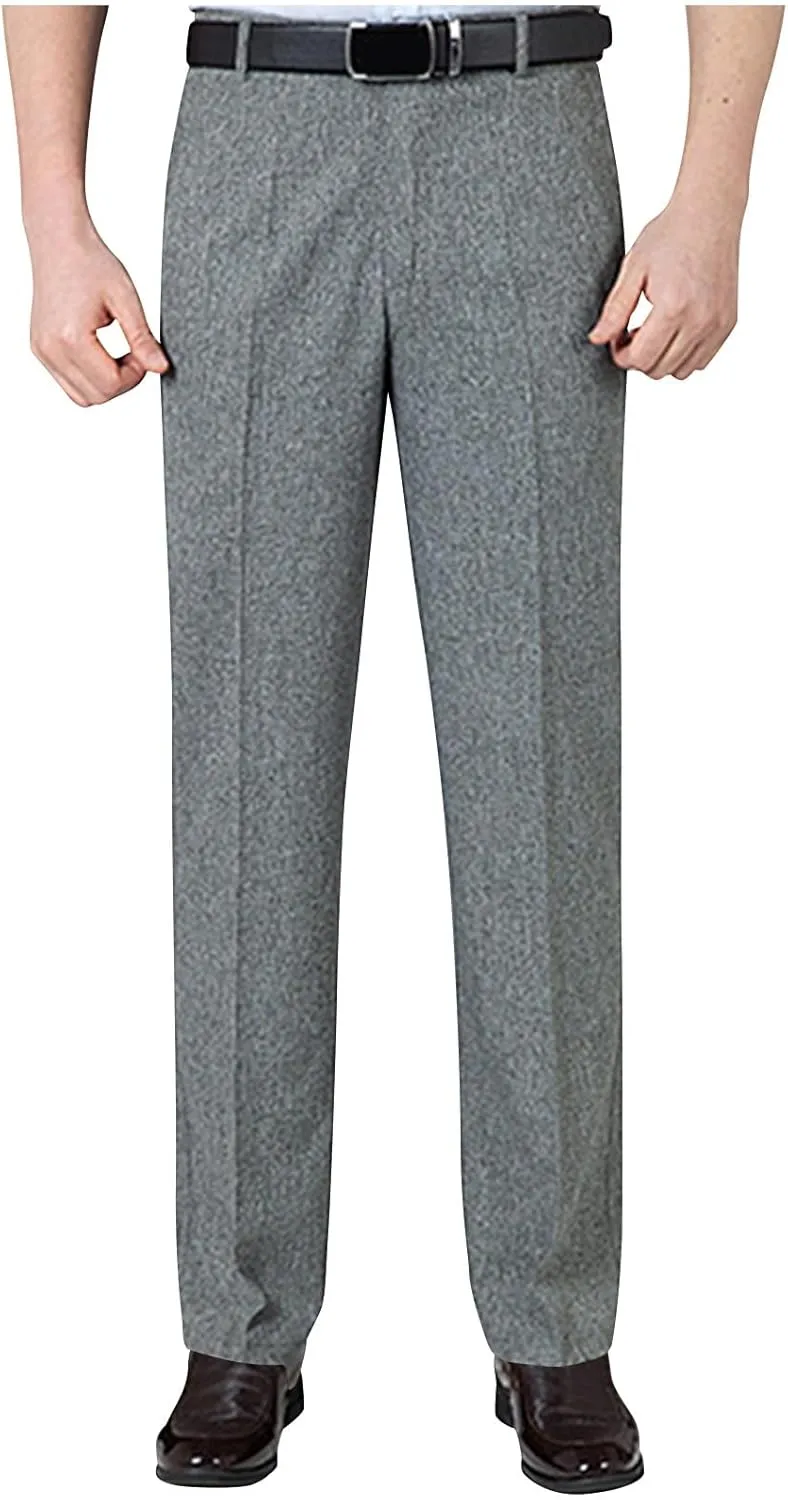 Finelylove Men's Linen Dress Pants Pleated Front Vintage Dress Pants Flex Twill Chino Pants Regular Fit Straight Leg