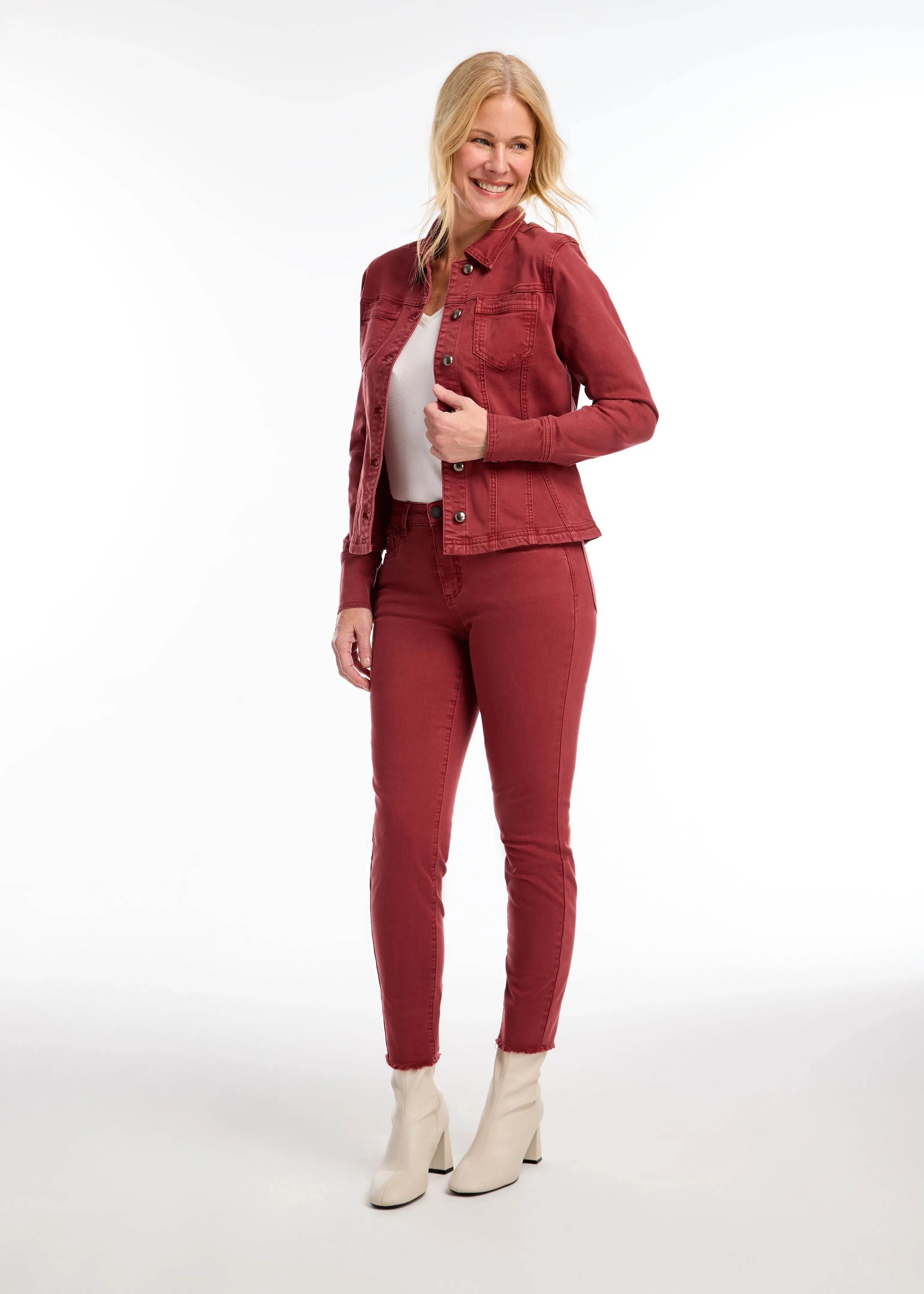 Flare Crop Shacket, Rust Red