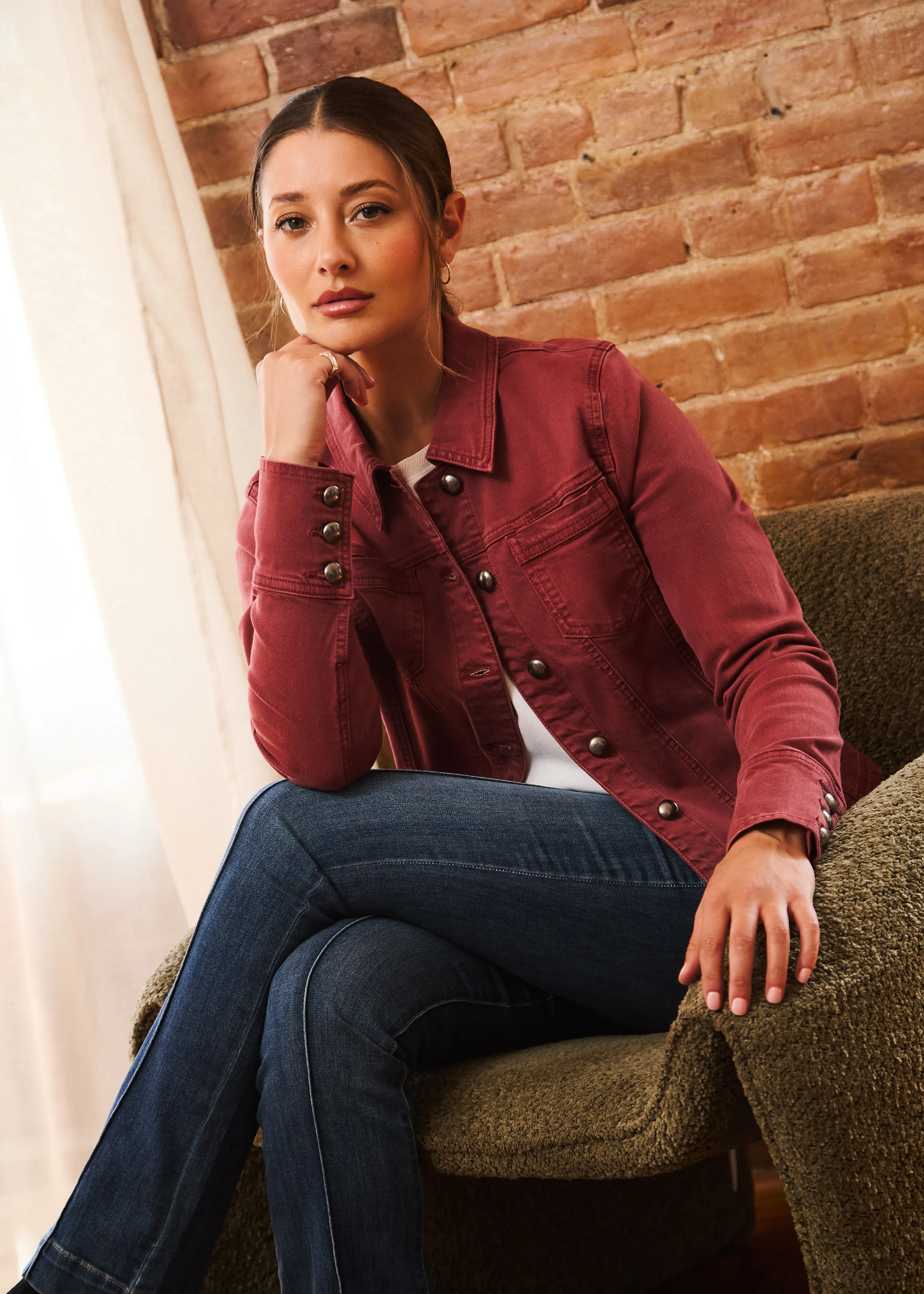 Flare Crop Shacket, Rust Red