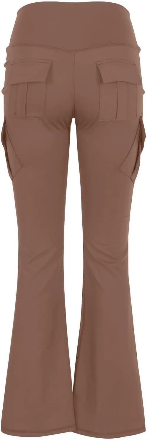 Flare Leggings for Women High Waisted Yoga Pants Tummy Control Cargo Leggings with 4 Pockets Bootcut Workout Leggings