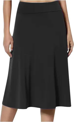 Flared Midi Skirts for Women Summer Plus Size Casual Flowy Long Skirt Comfy High Waist Solid Swing A Line Skirts