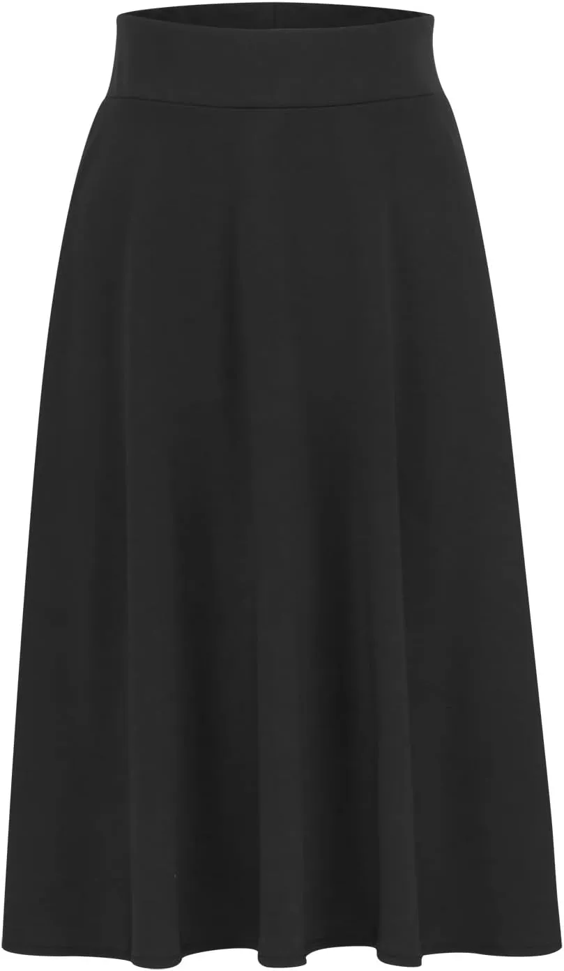 Flared Midi Skirts for Women Summer Plus Size Casual Flowy Long Skirt Comfy High Waist Solid Swing A Line Skirts