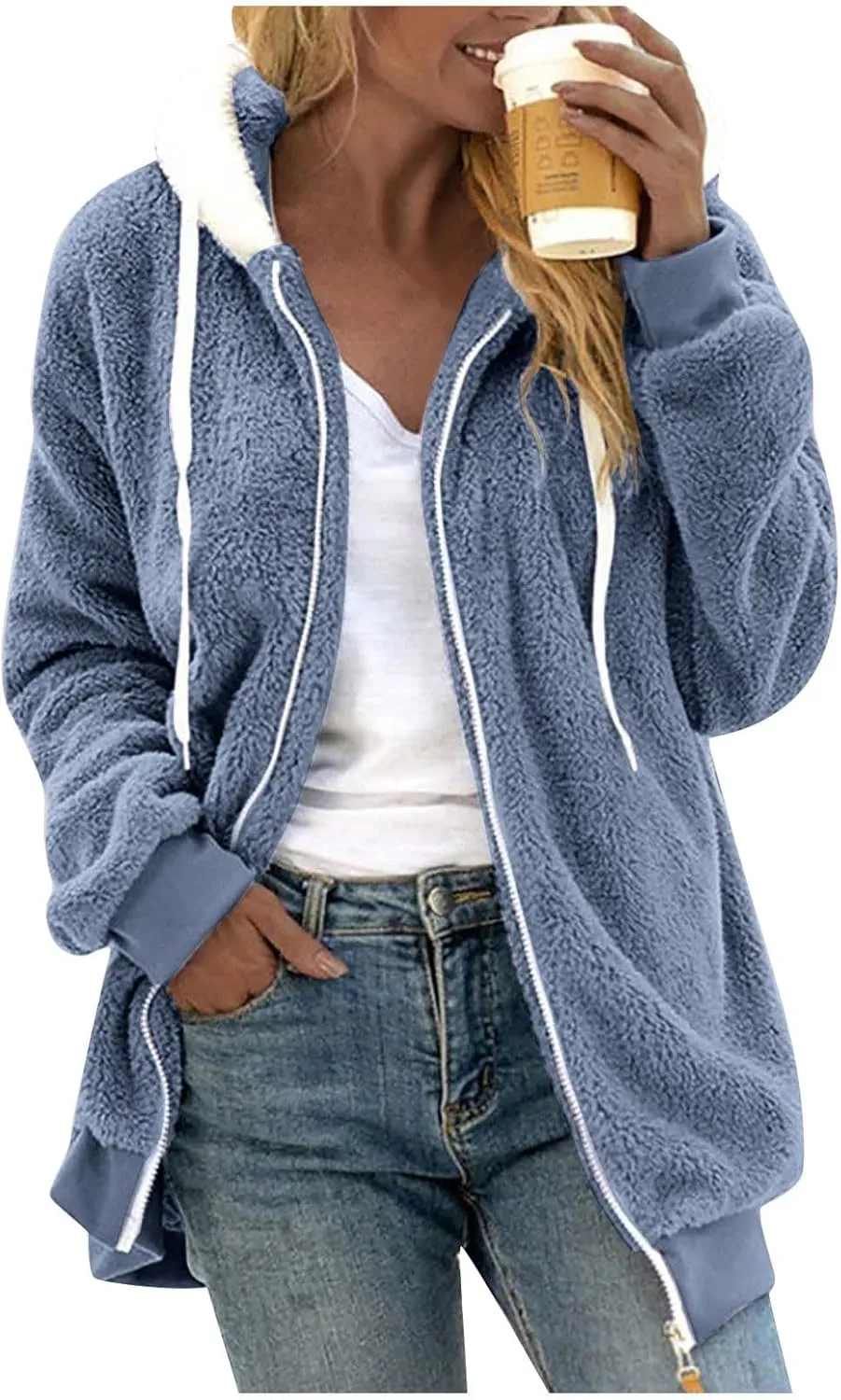 Fleece Jacket Women Sherpa-Lined Zip Up Long Sleeve Zip Up Hoodie Women Winter Jackets For Women Fall Jackets For Women 2024