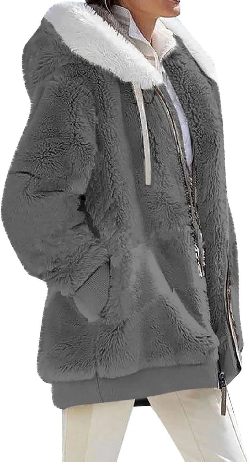 Fleece Jacket Women Sherpa-Lined Zip Up Long Sleeve Zip Up Hoodie Women Winter Jackets For Women Fall Jackets For Women 2024