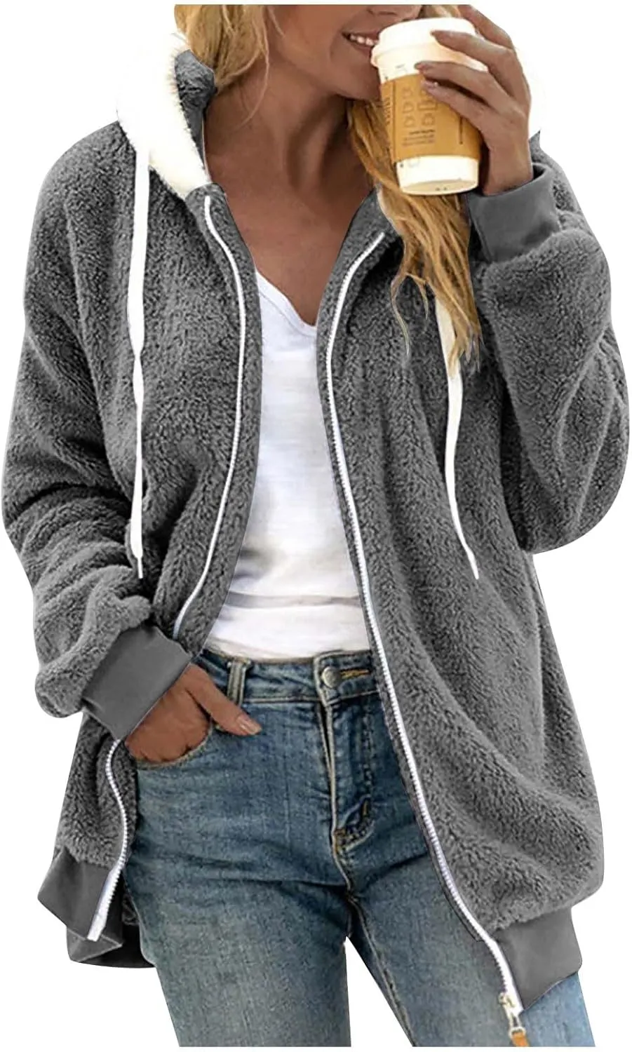 Fleece Jacket Women Sherpa-Lined Zip Up Long Sleeve Zip Up Hoodie Women Winter Jackets For Women Fall Jackets For Women 2024