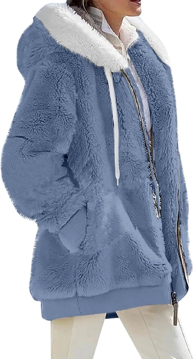 Fleece Jacket Women Sherpa-Lined Zip Up Long Sleeve Zip Up Hoodie Women Winter Jackets For Women Fall Jackets For Women 2024