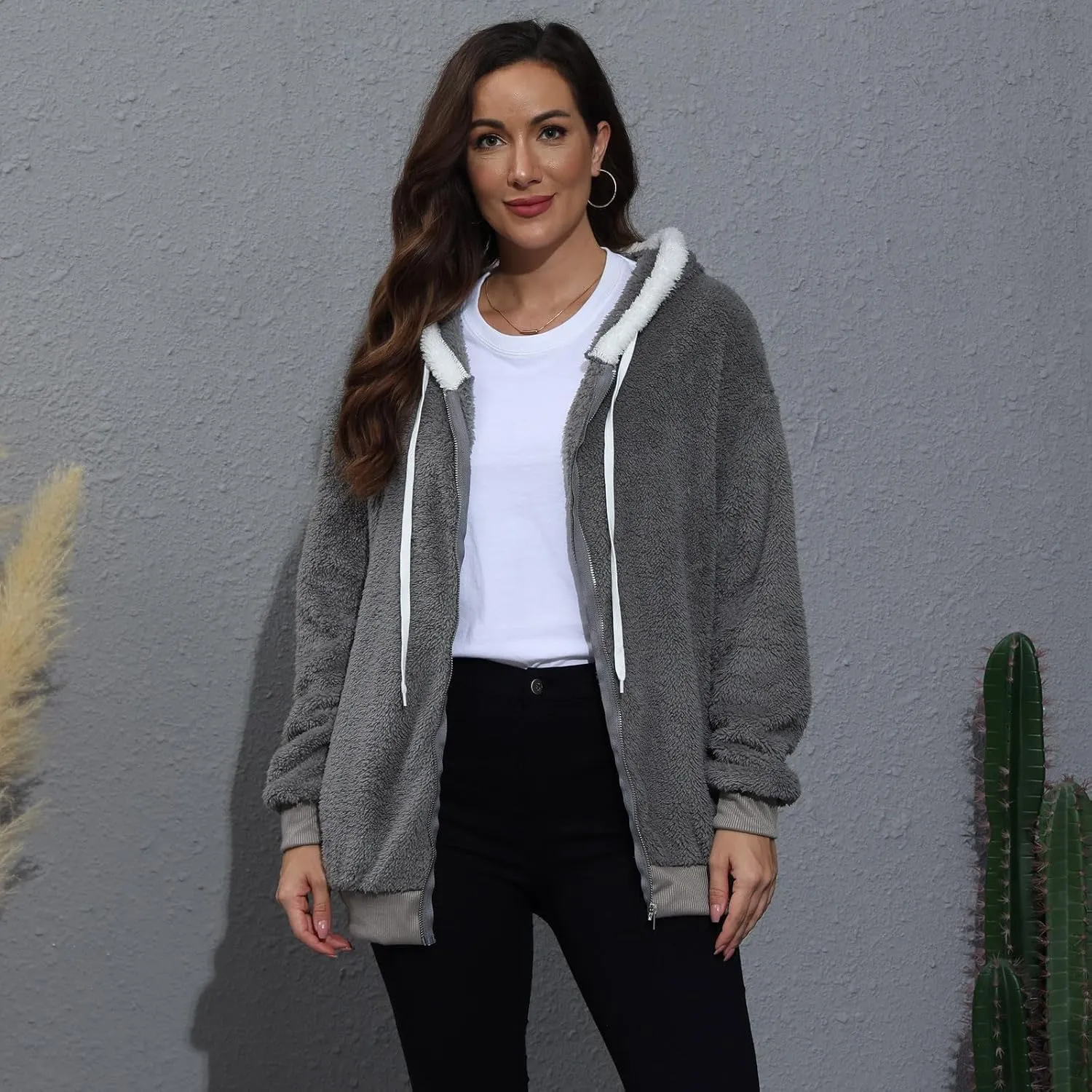 Fleece Jacket Women Sherpa-Lined Zip Up Long Sleeve Zip Up Hoodie Women Winter Jackets For Women Fall Jackets For Women 2024