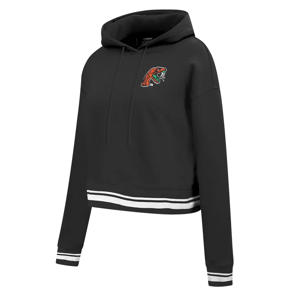 FLORIDA A&M UNIVERSITY CLASSIC RIB FLEECE CROPPED PULLOVER HOODIE (BLACK)