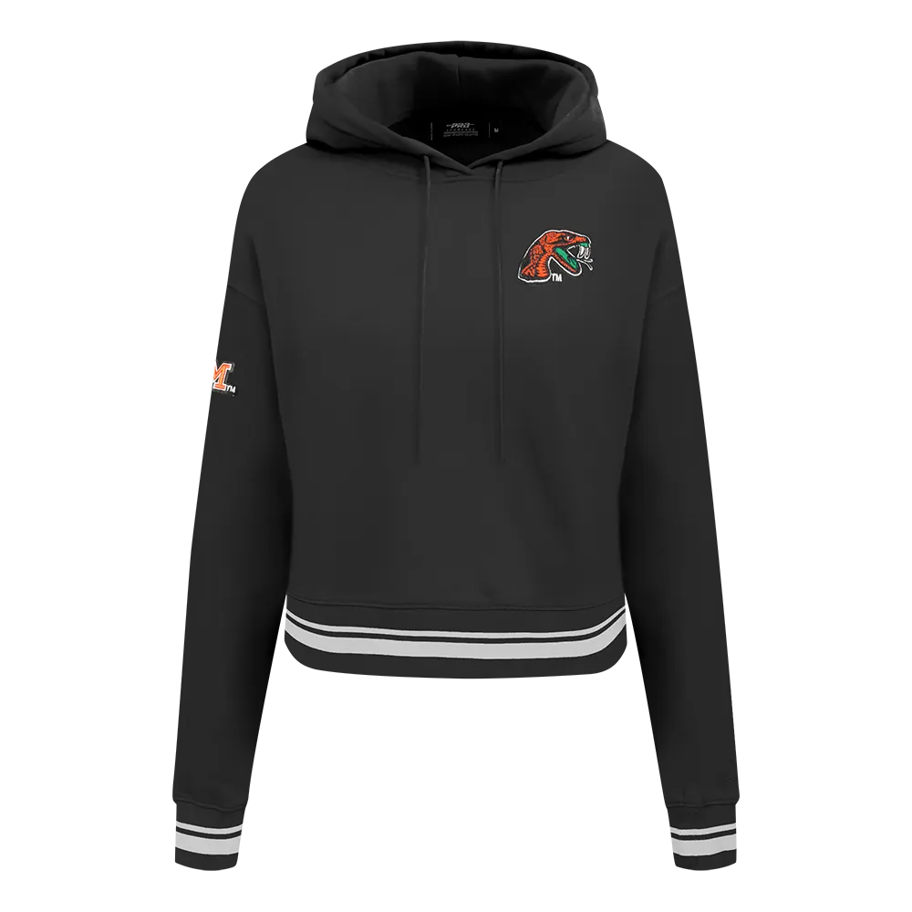 FLORIDA A&M UNIVERSITY CLASSIC RIB FLEECE CROPPED PULLOVER HOODIE (BLACK)