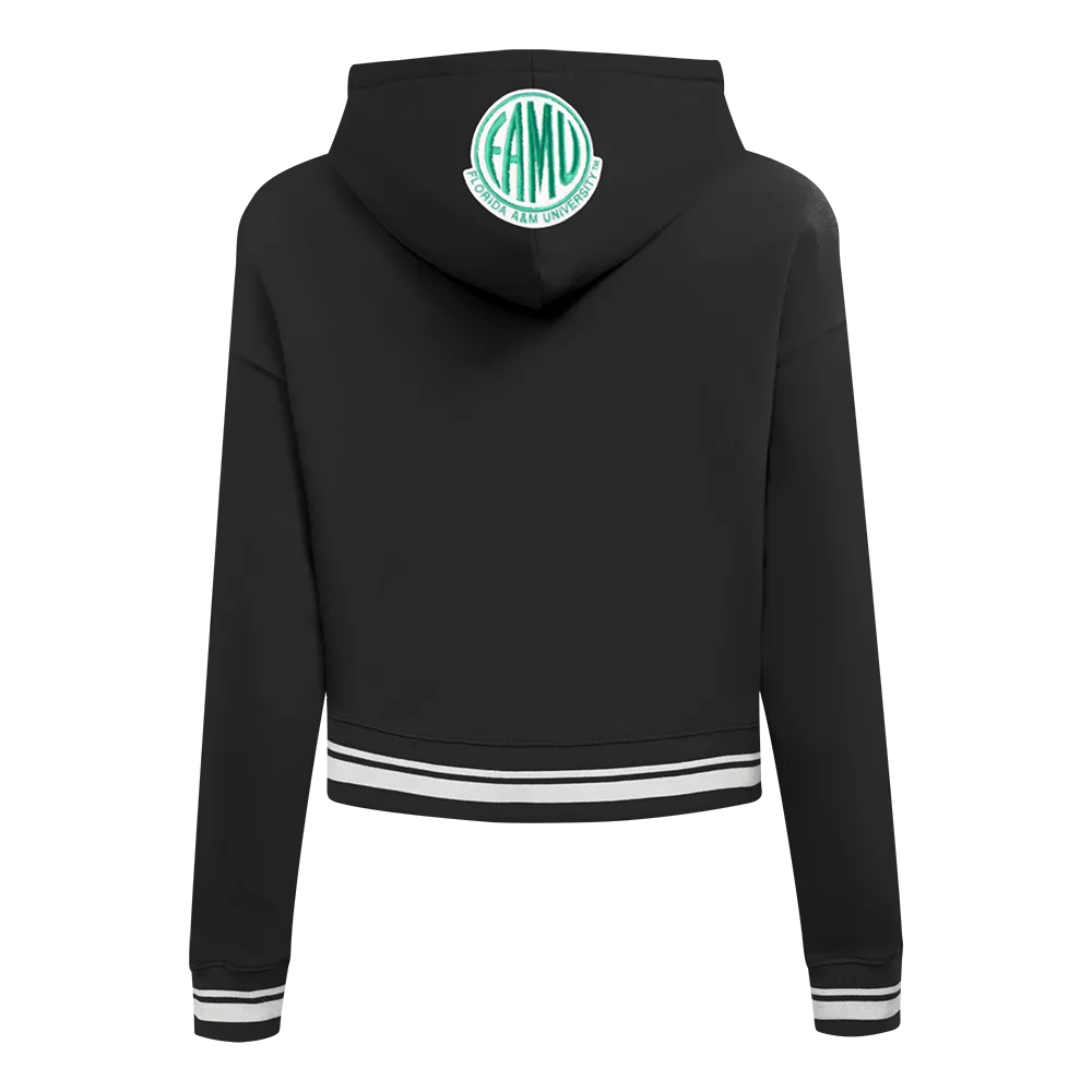 FLORIDA A&M UNIVERSITY CLASSIC RIB FLEECE CROPPED PULLOVER HOODIE (BLACK)