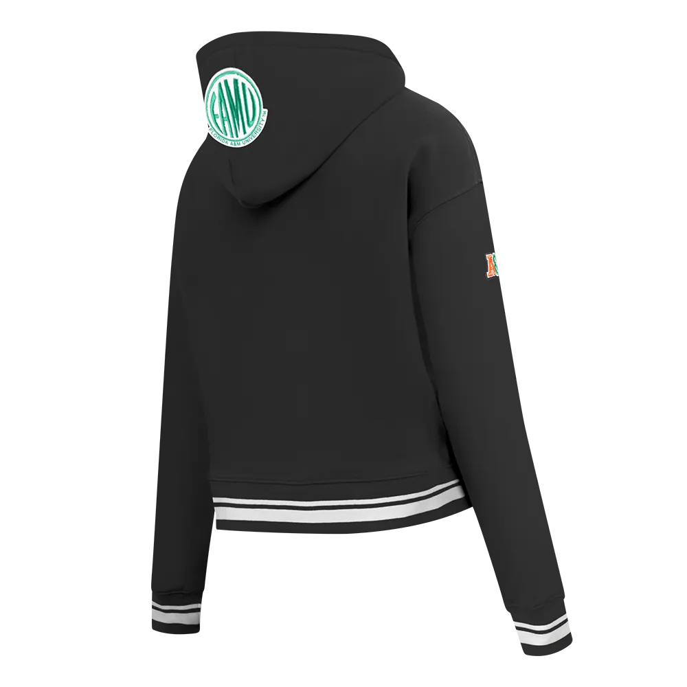 FLORIDA A&M UNIVERSITY CLASSIC RIB FLEECE CROPPED PULLOVER HOODIE (BLACK)