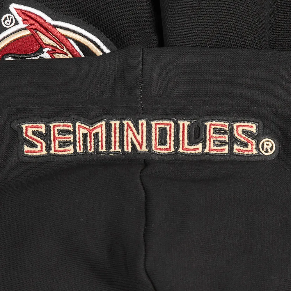 FLORIDA STATE UNIVERSITY CLASSIC WOMEN'S RIB FLEECE CROPPED PULLOVER HOODIE (BLACK)