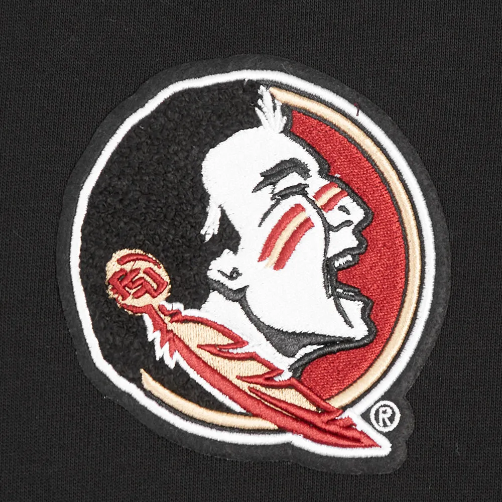 FLORIDA STATE UNIVERSITY CLASSIC WOMEN'S RIB FLEECE CROPPED PULLOVER HOODIE (BLACK)