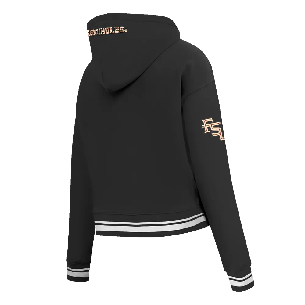 FLORIDA STATE UNIVERSITY CLASSIC WOMEN'S RIB FLEECE CROPPED PULLOVER HOODIE (BLACK)